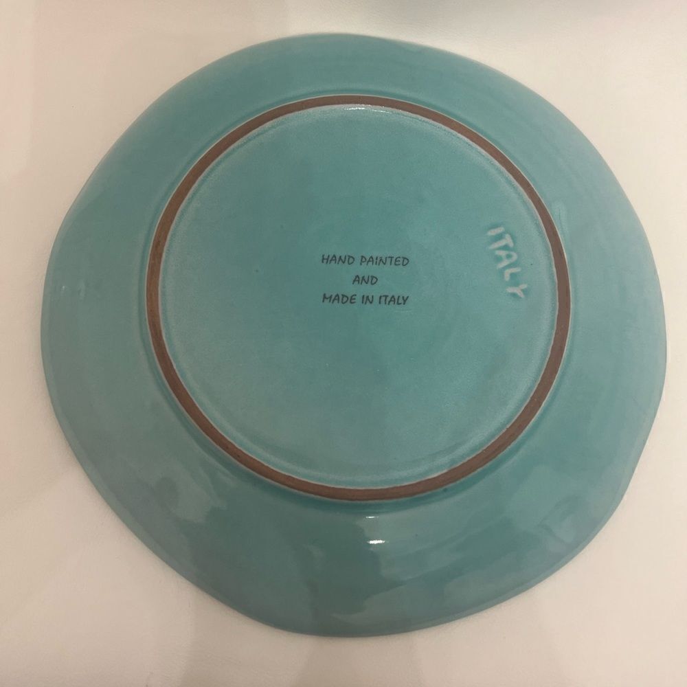 Italy Turquoise Swirl 8 1/2 In Plate Handmade And Painted Distressed Exquisite - Picture 2 of 5